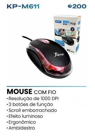 MOUSE COM FIO • Resolução de 1000 DPI