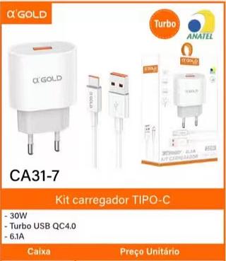 Kit carregador TIPO-C- 30W - Turbo USB QC4.0 - 6.1A
