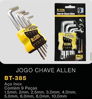 JOGO CHAVE ALLEN Aço Inox Contém 9 Peças