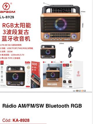 Rádio AM/FM/SW Bluetooth RGB