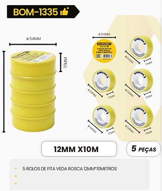 5 ROLOS DE FITA VEDA ROSCA 12MM*1OMETROS