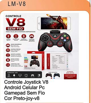 Controle Joystick V8 Android Celular Pc Gamepad Sem Fio Cor Preto-joy-v8