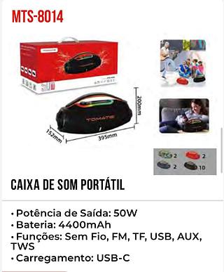 CAIXA DE SOM PORTÁTIL • Potência de Saída: 50W • Bateria: 4400mAh