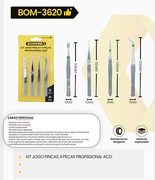 KIT JOGO PINCAS 4 PECAS PROFISSIONAL ACO
