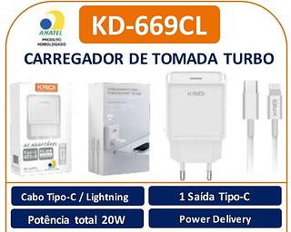 KAIDI-CARREGADOR TURBO-PD 20W-TPC-IOS