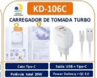 KAIDI-CARREGADOR TURBO-PD+QC 3.0 20W-TPC