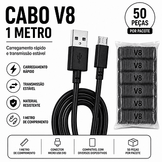 Atacado Kit 50 Cabos USB V8 ( 50 )Unidades