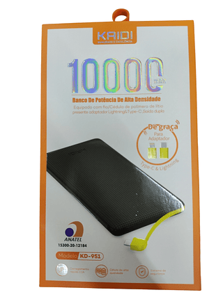 KAIDI POWER BANK COM ADAPTADOR 10000MAH