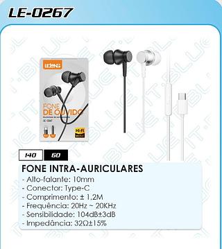 FONE INTRA-AURICULARES Saída de áudio Type-C