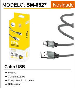 Type-C • Corrente: 2.4A • Comprimento: 1 metro