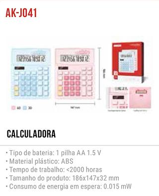 CALCULADORA • Tipo de bateria: 1 pilha AA 1.5 V • Material plástico: ABS