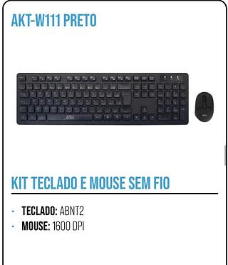 KIT TECLADO E MOUSE SEM FIO TECLADO: ABNT2
