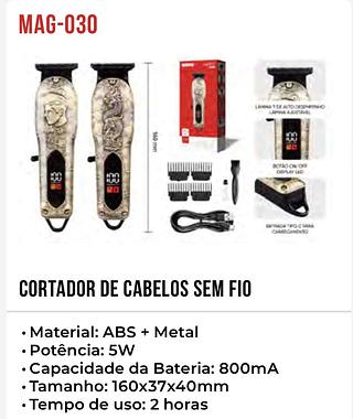 CORTADOR DE CABELOS SEM FIO • Material: ABS + Metal • Potência: 5W