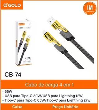 USB para Tipo-C 30W/USB para Lightning 12W - Tipo-C para Tipo-C 65W/Tipo-C para Lightning 27w