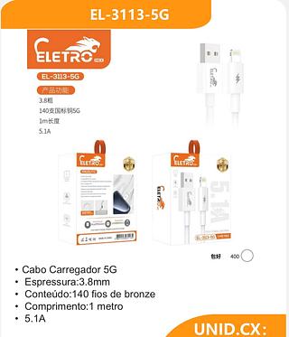 Cabo Carregador 5G • Espressura:3.8mm • Conteúdo:140 fios de bronze • Comprimento:1 metro