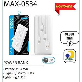 POWER BANK 20 30 ANATELHOMOLOGADO - Potencia: 37 Wh.Type-C/ Micro USB/Lightining / USB
